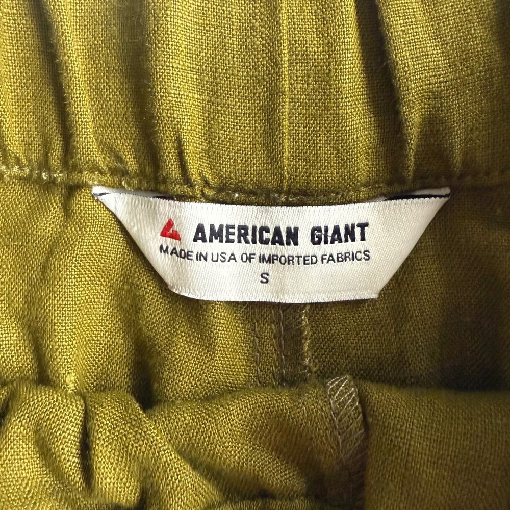 American Giant USA Made EUC Elastic Waist Fir Green Pockets Linen‎ Shorts S - Picture 4 of 8